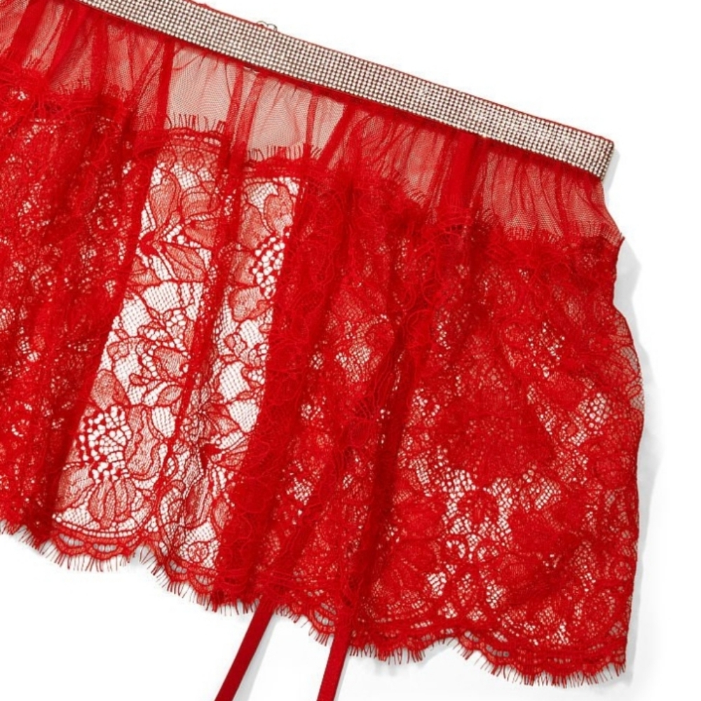 New Victoria's secret very sexy shine strap skirt front garter belt xs/s XP/P